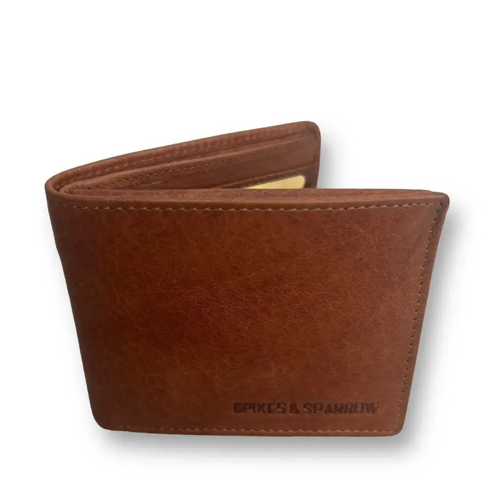 Spikes & Sparrow Thomas Brandy Brown Leather RFID Billfold Wallet 12 Card Slots
